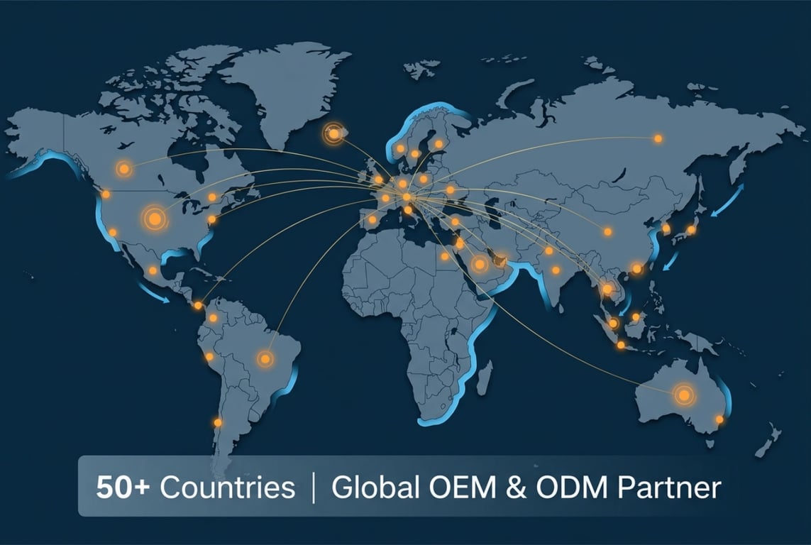 Runfish Apparel global export map showing 50+ countries