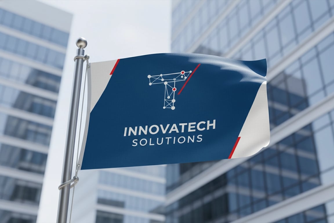 Custom corporate flag for Silicon Valley technology company headquarters displaying gradient logo design with modern minimalist branding on 6ft double-sided dye-sublimation printed flag