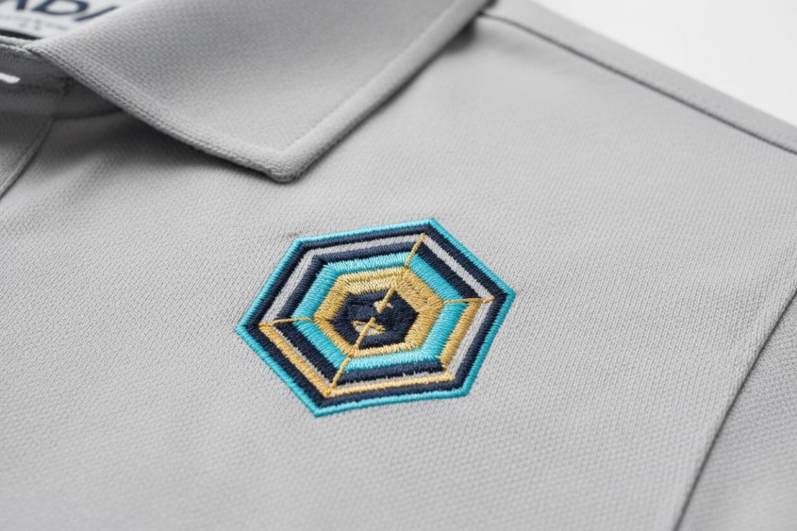 Premium embroidery technology on custom golf polo shirt