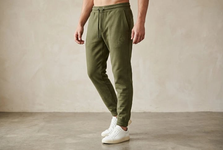Tapered cuffed jogger with thigh logo embroidery in olive