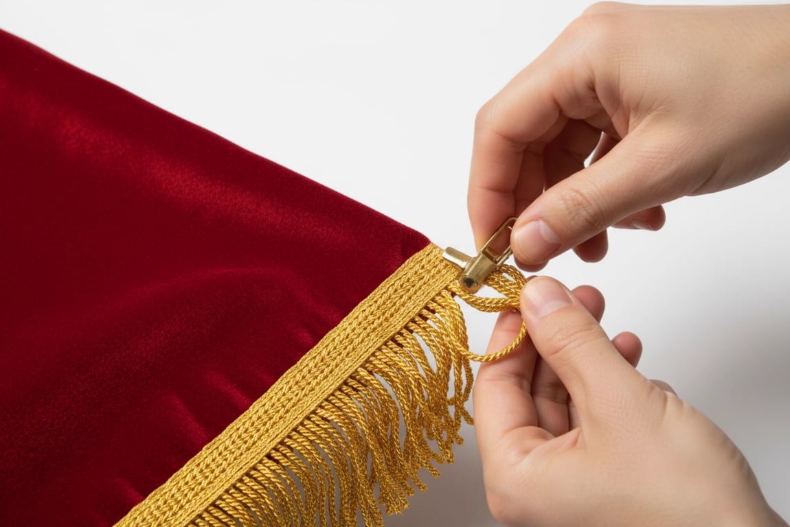 Professional Flag Fringe Fixing Method Detail - Secure attachment for ceremonial flags