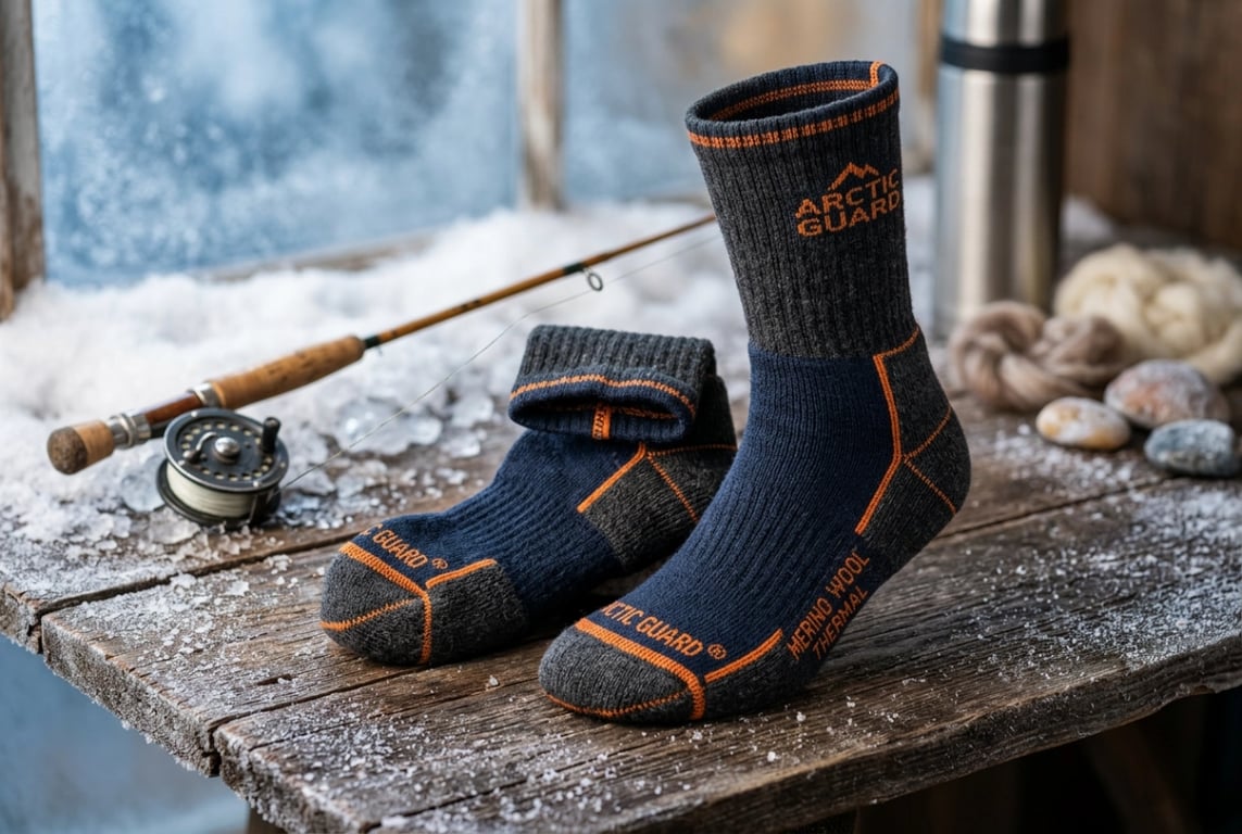 Thermal ice fishing socks with merino wool insulation