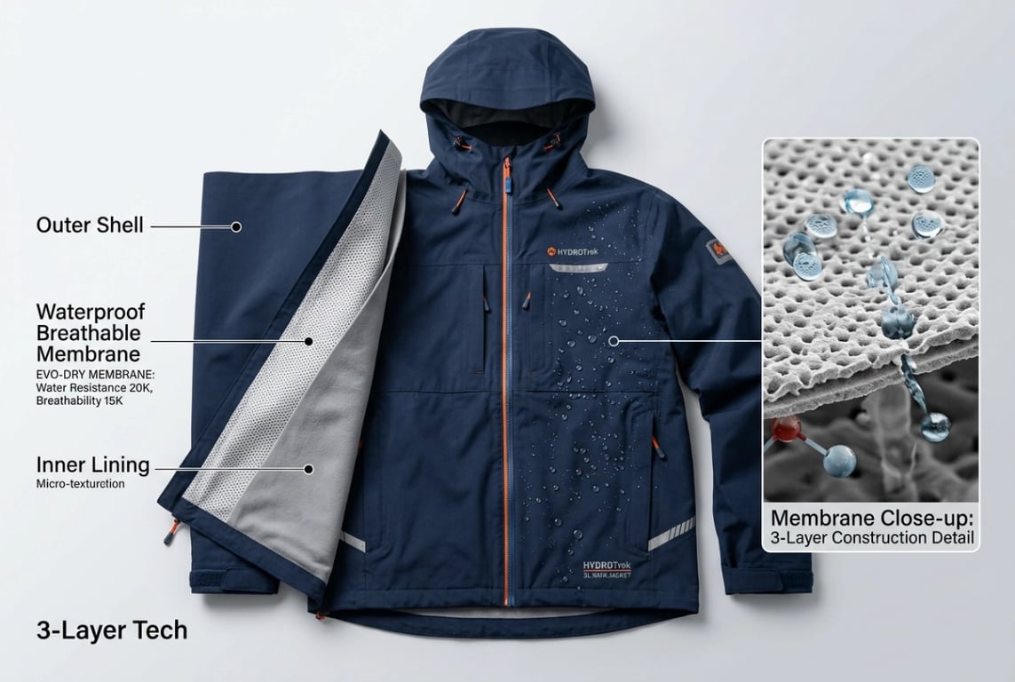Waterproof Rain Fishing Jacket - 3-Layer Membrane Construction