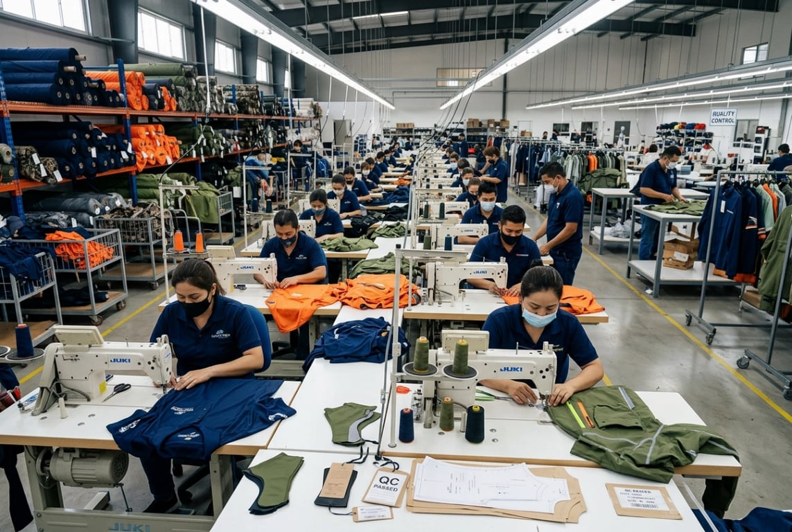 Garment factory production line for fishing apparel