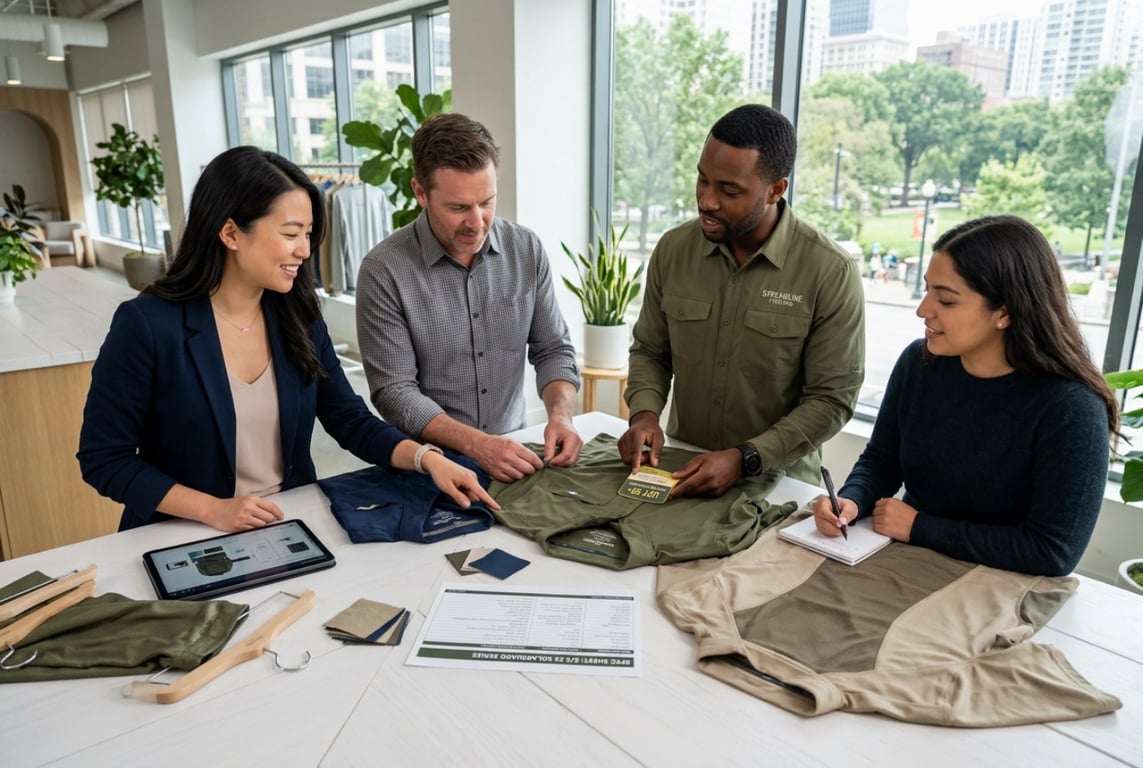 US fishing brand team reviewing sun protection fishing shirts quality