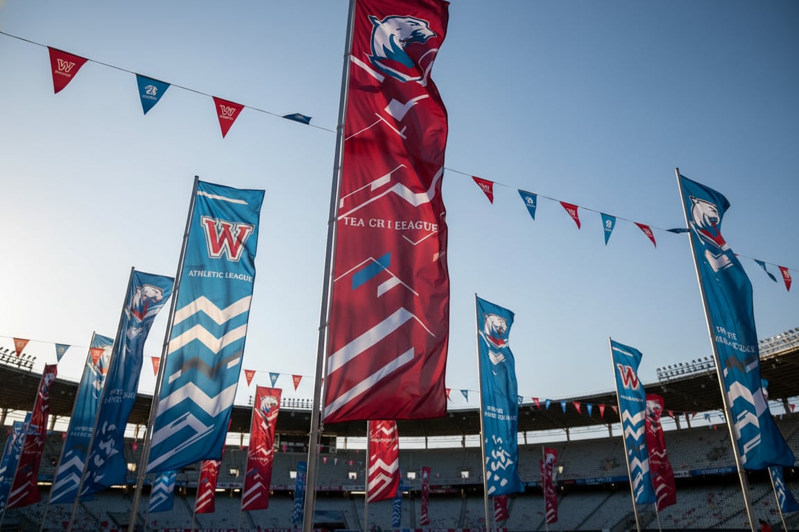 Sports event flags and team banners - custom printed for marathons, tournaments, and corporate events