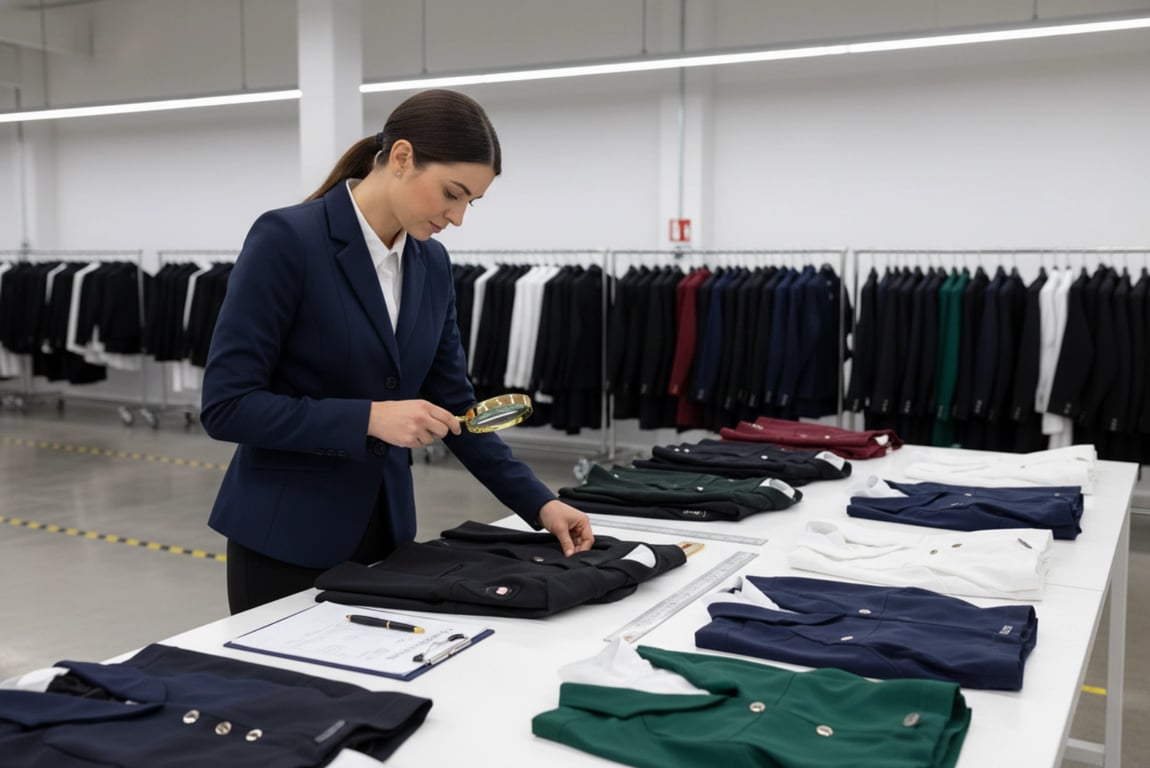 Quality check station for bulk riding wear