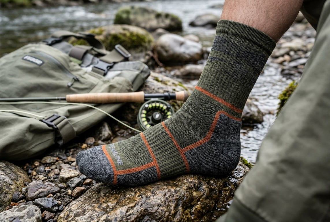 Compression fly fishing socks with graduated arch support
