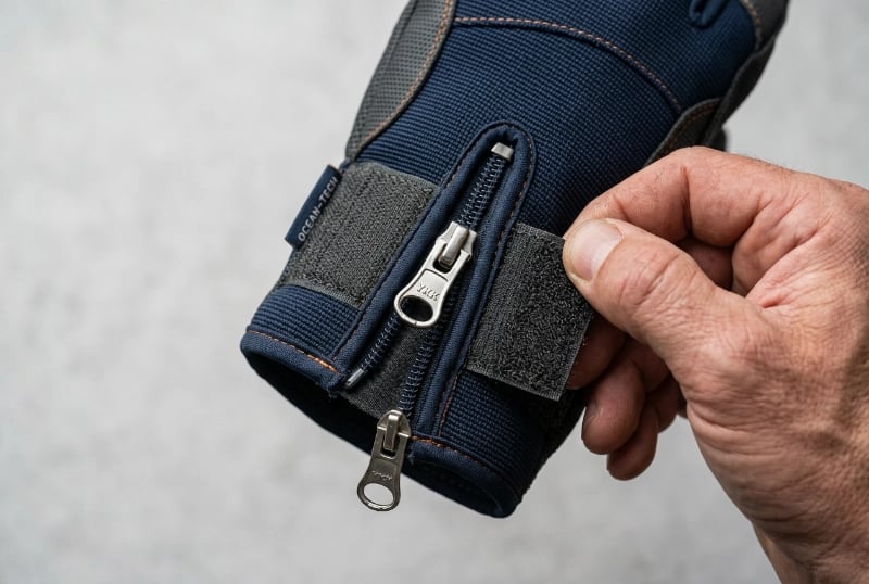 YKK zipper and velcro wrist adjustment