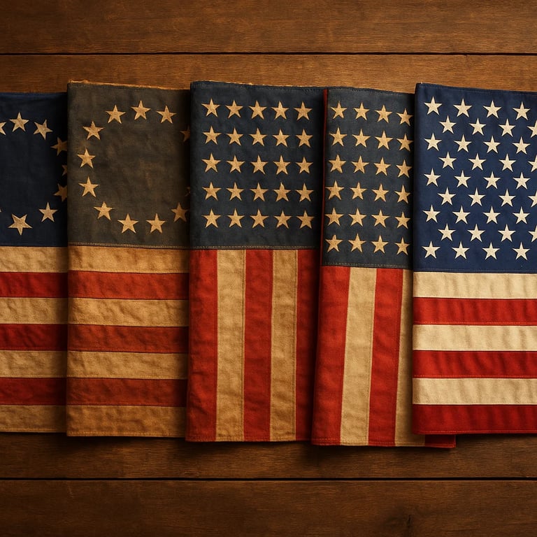 Evolution of the American flag from 13 stars to 50 stars throughout history