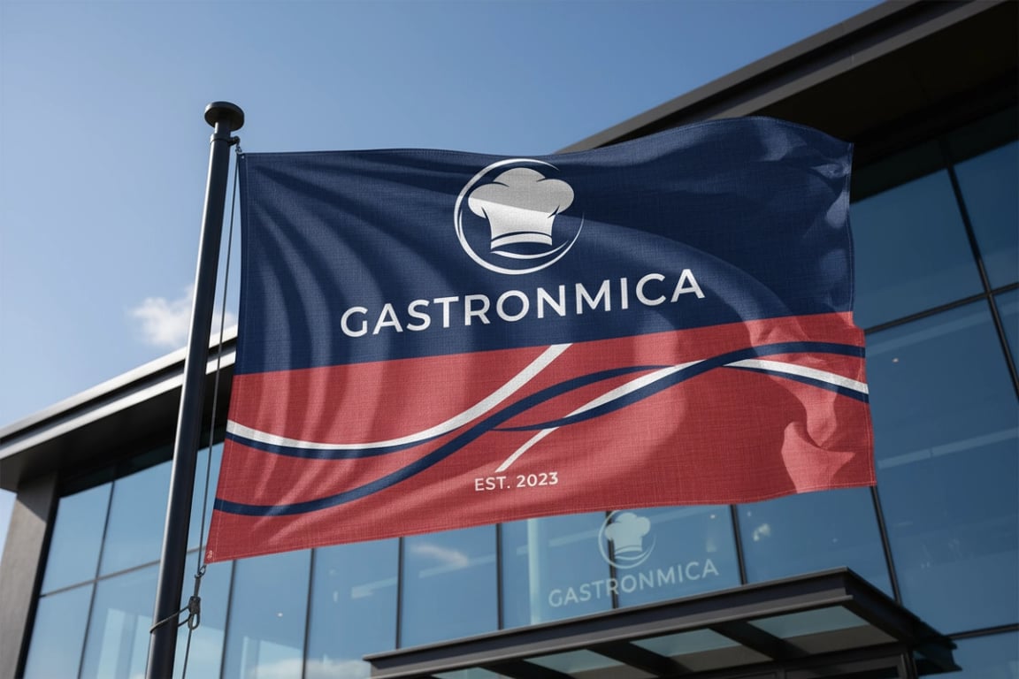 Restaurant franchise food-grade ink printed flags for outdoor dining and drive-thru locations proven to increase brand recall by 42%, 5ft x 3ft double-sided food-safe ink