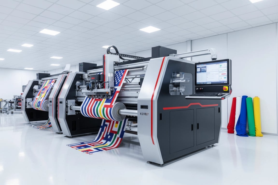 Automated cutting system for precision flag manufacturing with CAD software and laser accuracy