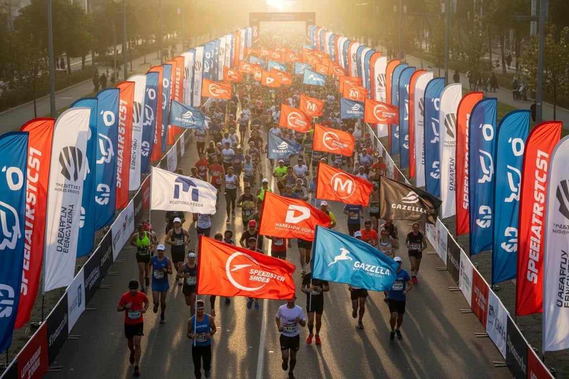 Marathon sports event flags - 150+ events supported with participant flags and finish line banners