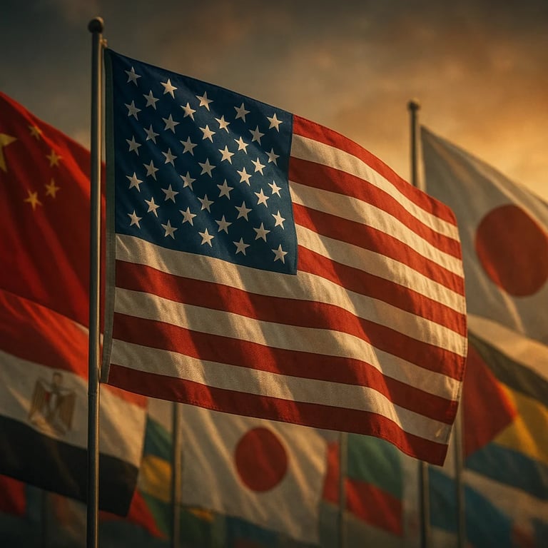 National flags from countries around the world displayed for age comparison