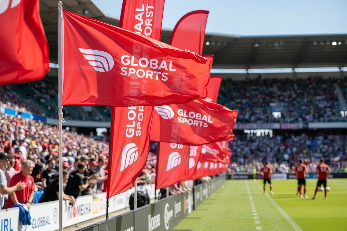 Promotional marketing flags and advertising banners for sales events, product launches, and retail promotions