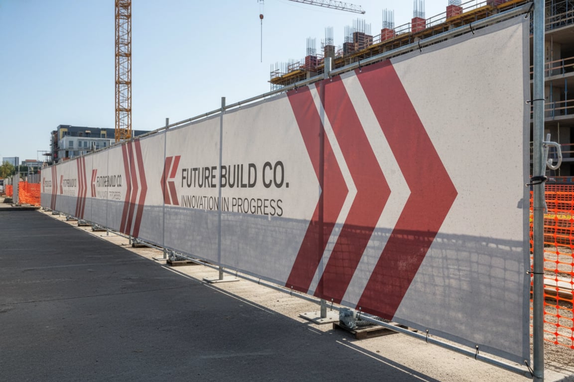 15m construction site barrier banner advertising - wind-resistant mesh vinyl for outdoor construction perimeter branding