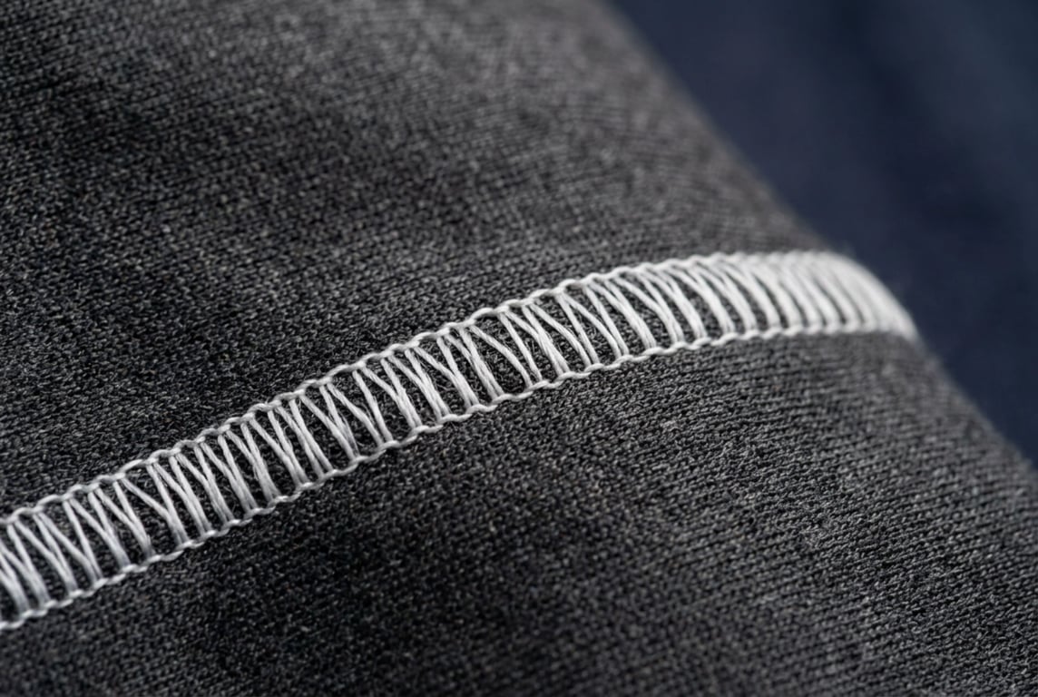 Flatlock seam stitching detail on fishing hoodie