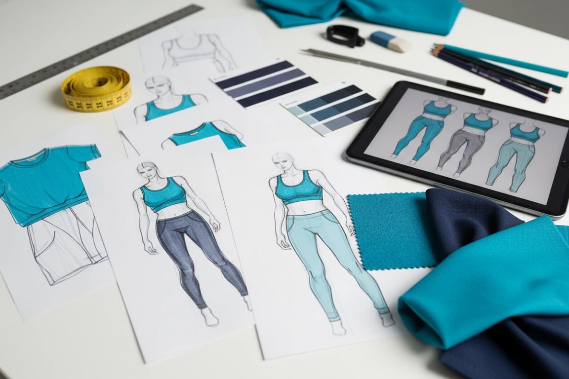 Fashion design sketches and mockups