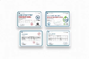 Third-party laboratory testing certifications and RoHS compliance badges showing independent verification of load capacity, rust resistance, and eco-friendly material compliance for premium waterproof flag grommets