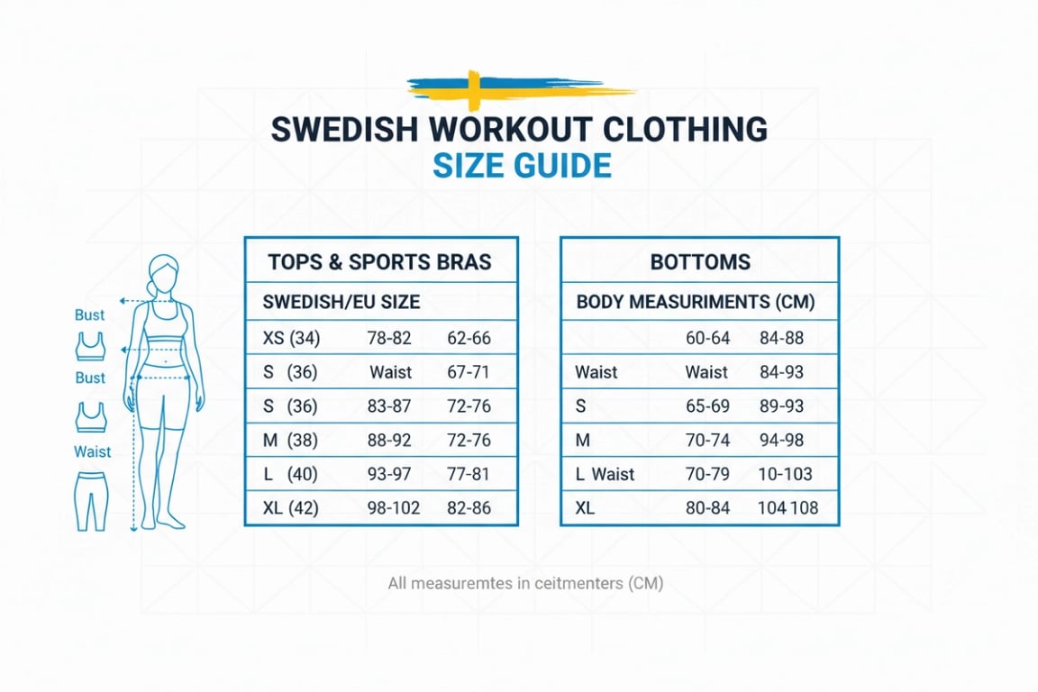 Nordic sizing chart and European size standards for Swedish workout clothing fit