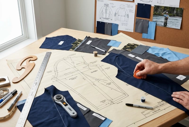 Garment pattern development and ergonomic cutting for fishing apparel