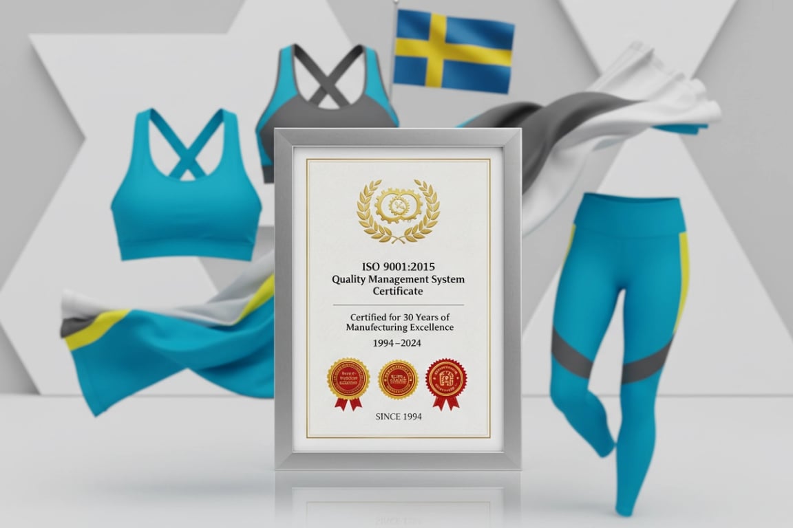 ISO 9001 quality certificate - 30 years manufacturing excellence workout clothing