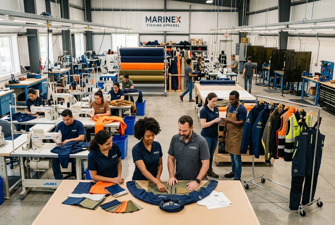 Runfish Apparel team and manufacturing facility