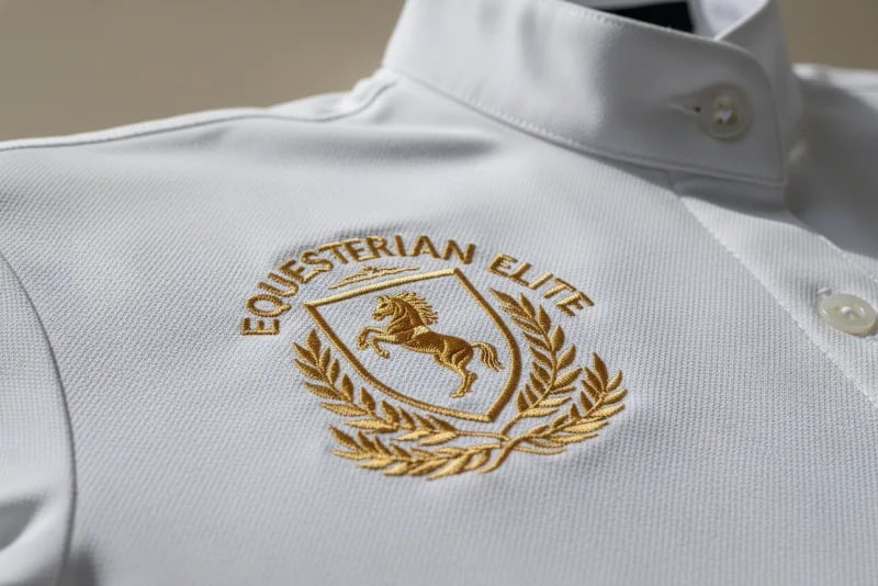 Professional embroidery on custom equestrian shirts for riding clubs and teams
