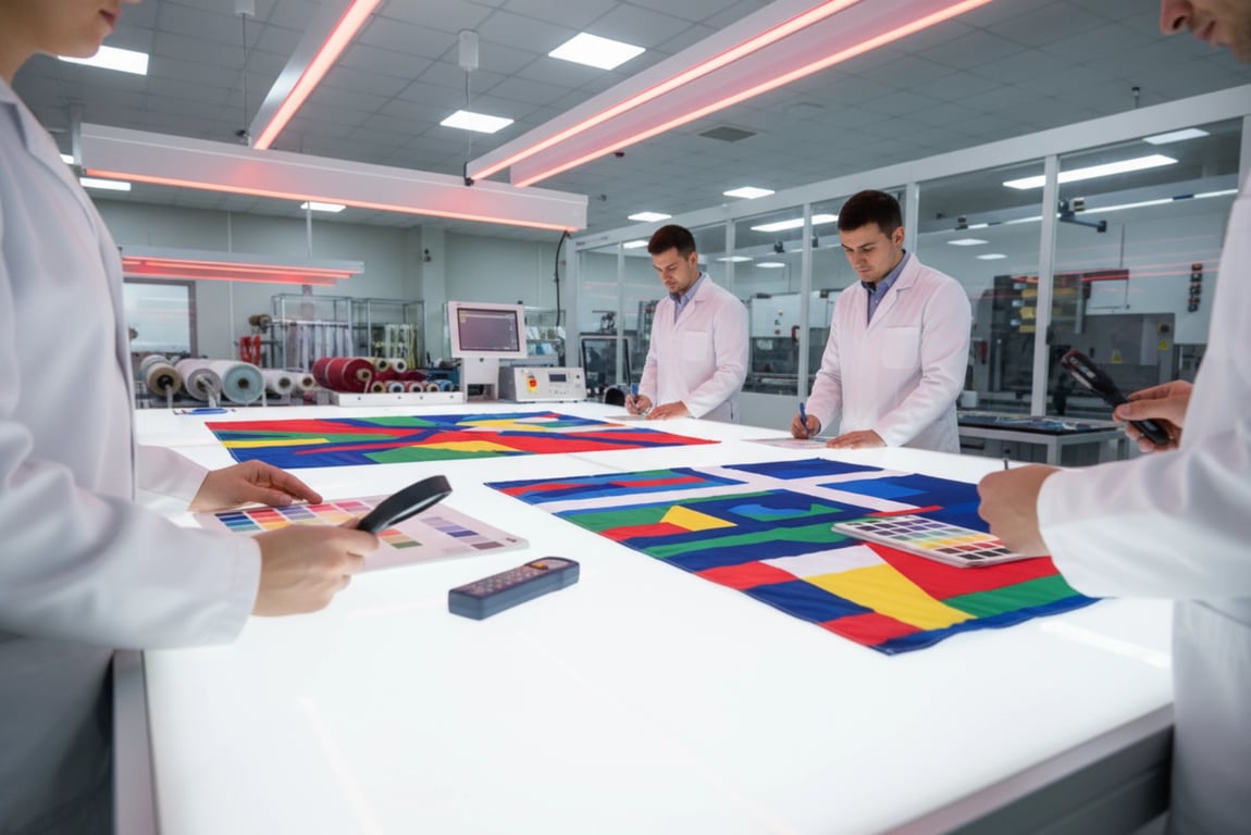 Flag factory quality control inspection process ensuring ISO certified manufacturing standards