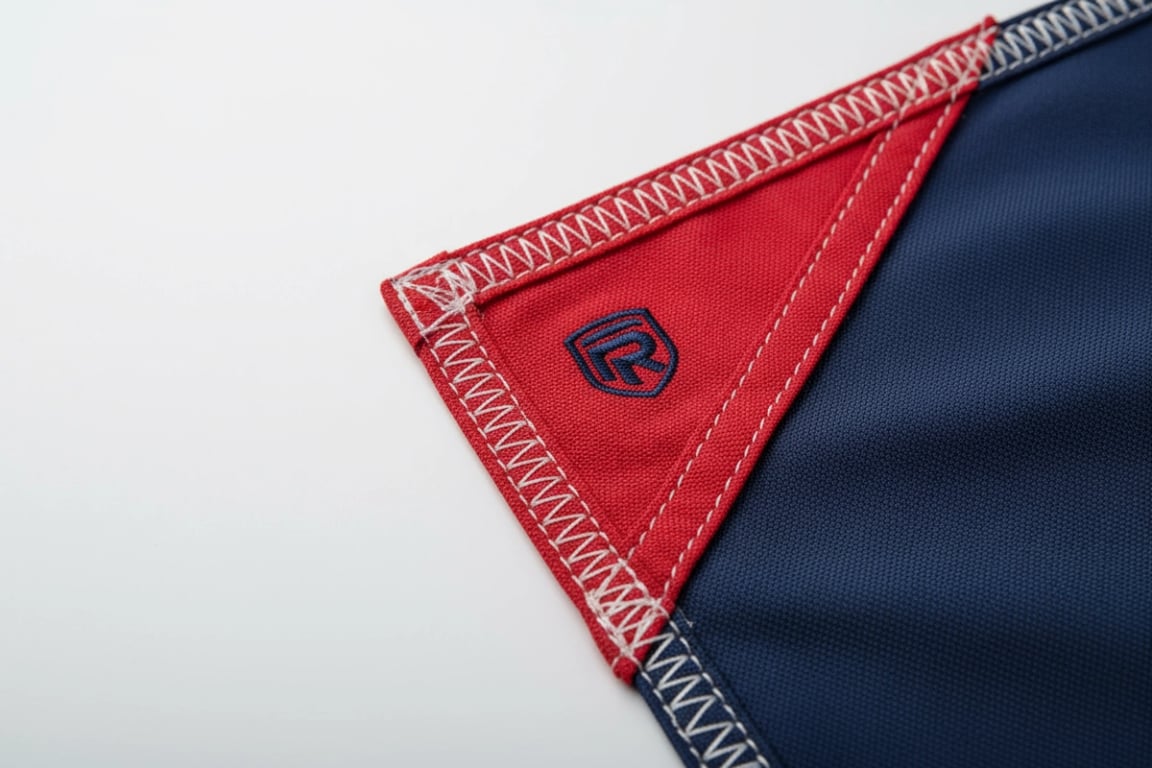 Sports team banner flag with double-layer square corner patches providing maximum protection for high-movement stadium environments and fan celebrations with enhanced durability