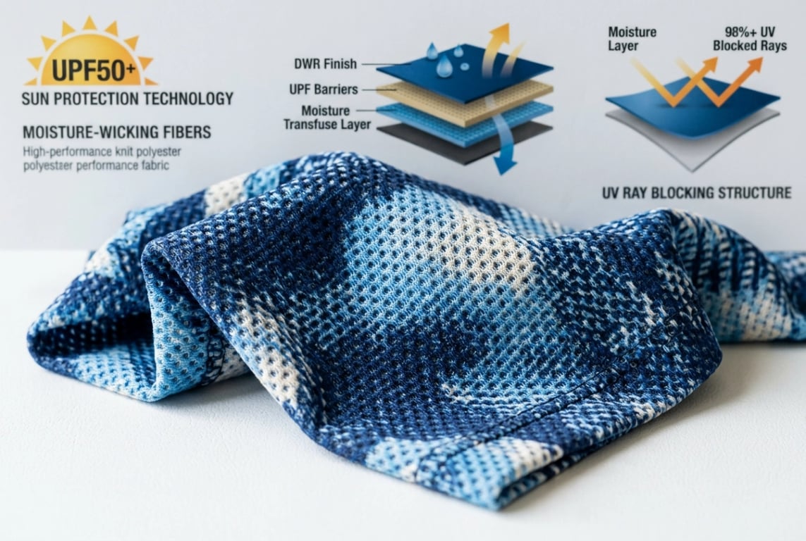 UPF50+ sun protection fabric technology for custom fishing shirts manufacturing