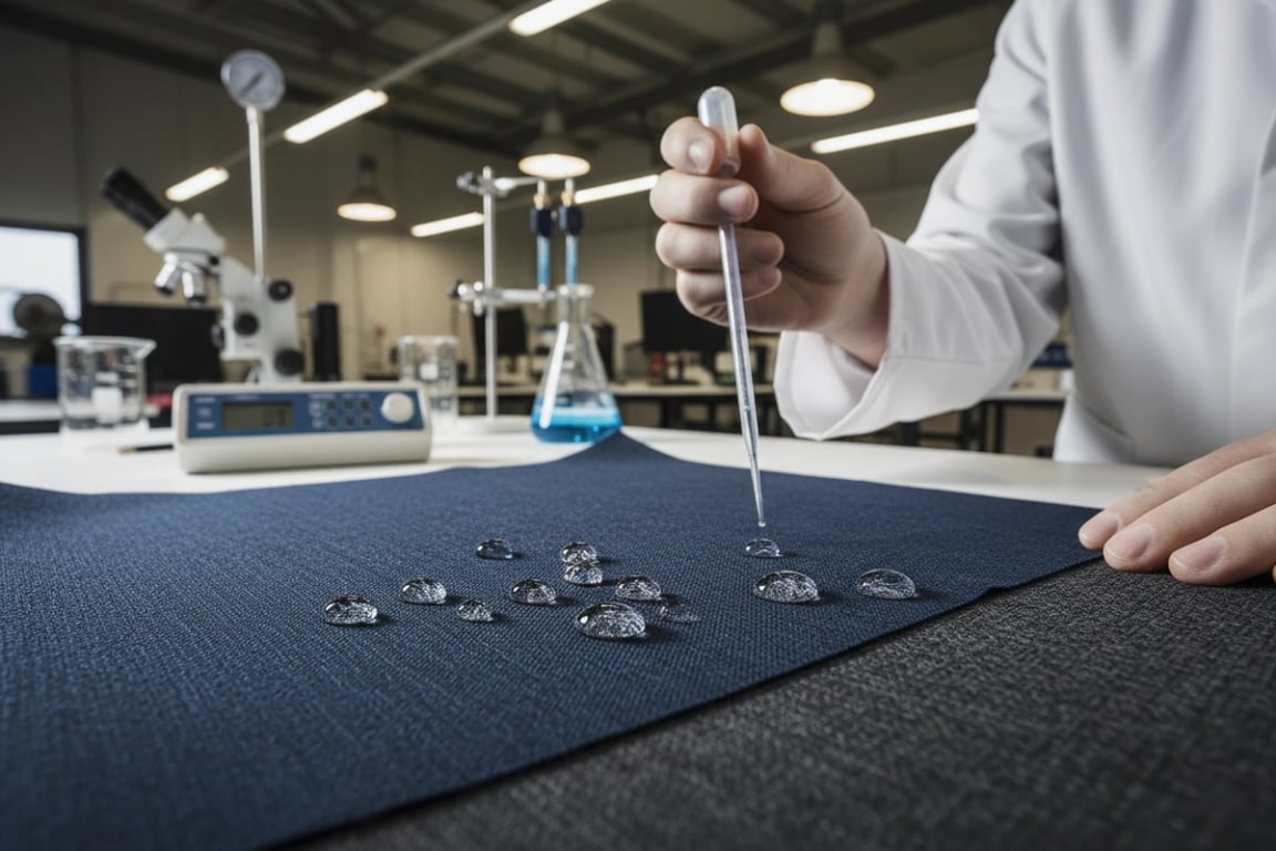 High-performance waterproof fabric technology for equestrian jackets being tested