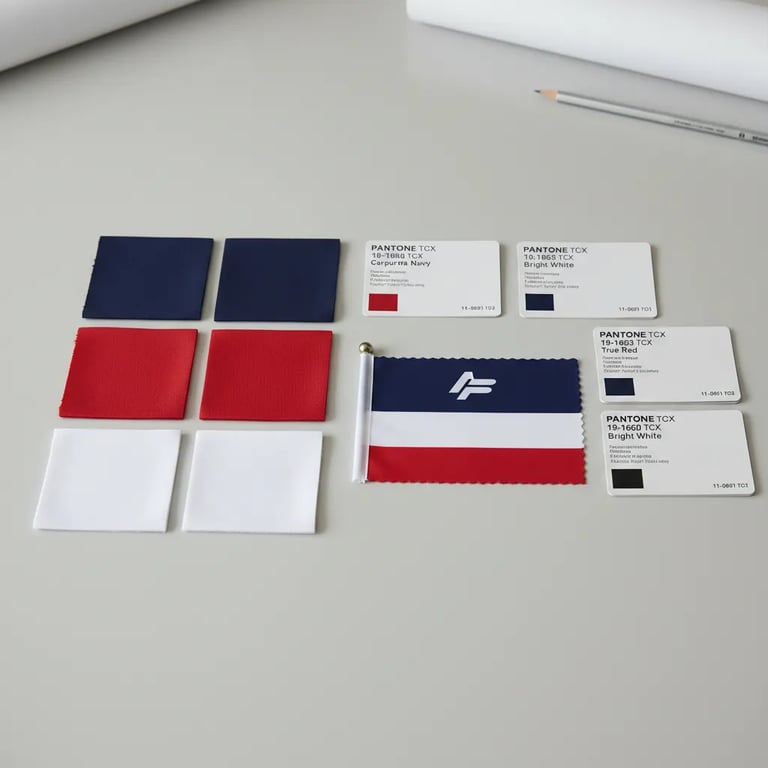 Pantone color swatches and polyester nylon fabric samples for corporate flag color matching