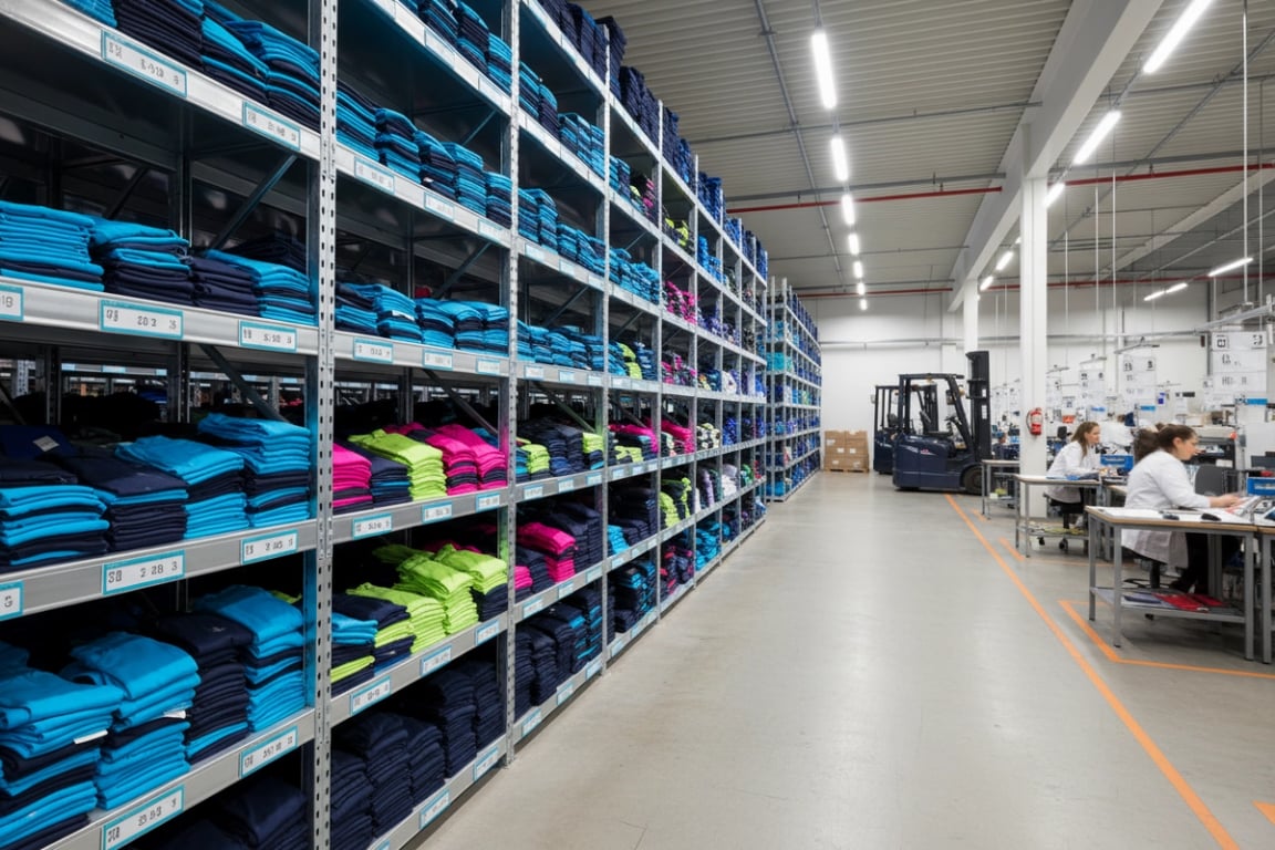 Wholesale workout clothes manufacturer warehouse - organized fitness apparel inventory in Germany