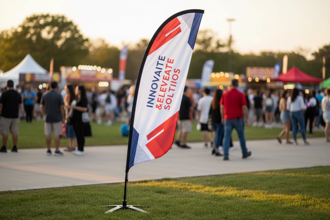 Medium 3.5m custom teardrop flag ideal for outdoor events, festivals and brand promotion with excellent visibility