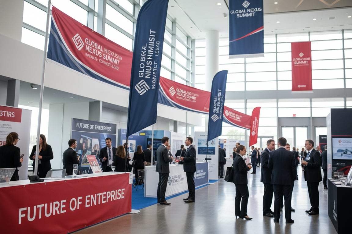 Corporate event banners for company meetings, team building events, and business celebrations