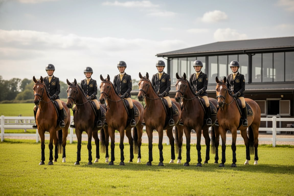Equestrian competition team in matching gear