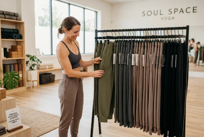 Yoga studio staff merchandise rack