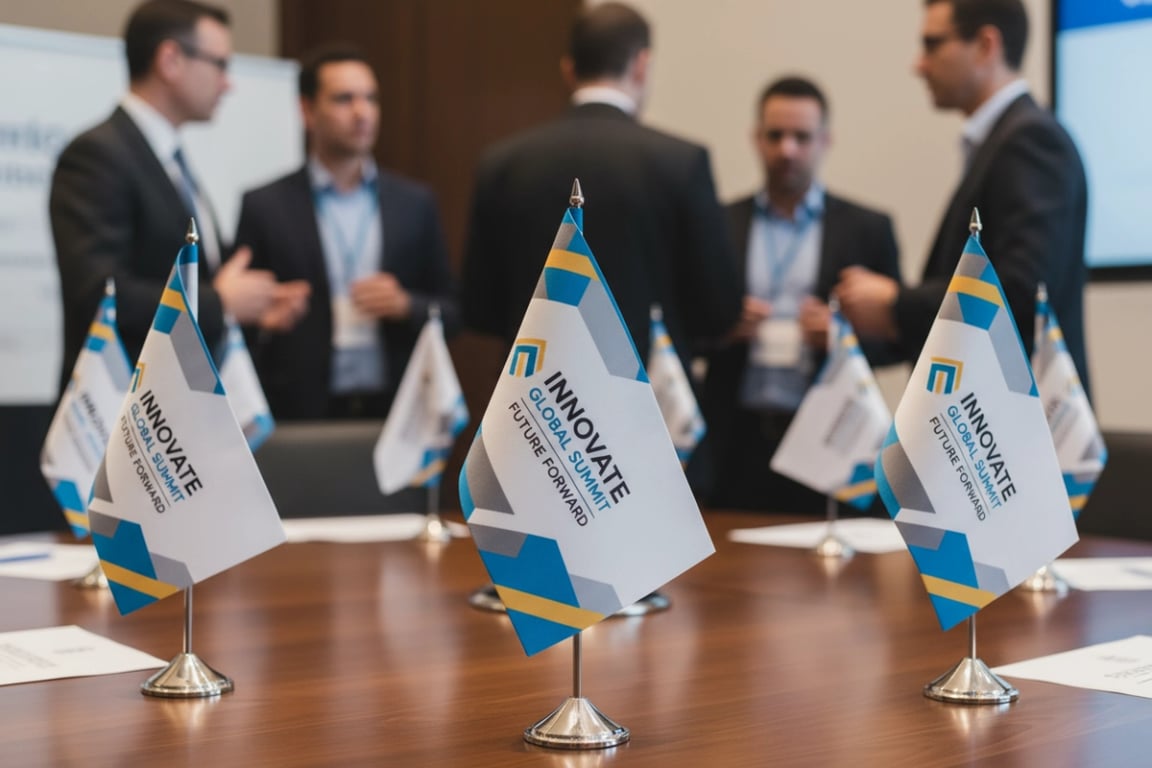 Event table flags - custom table flags for conferences and trade shows with portable stands