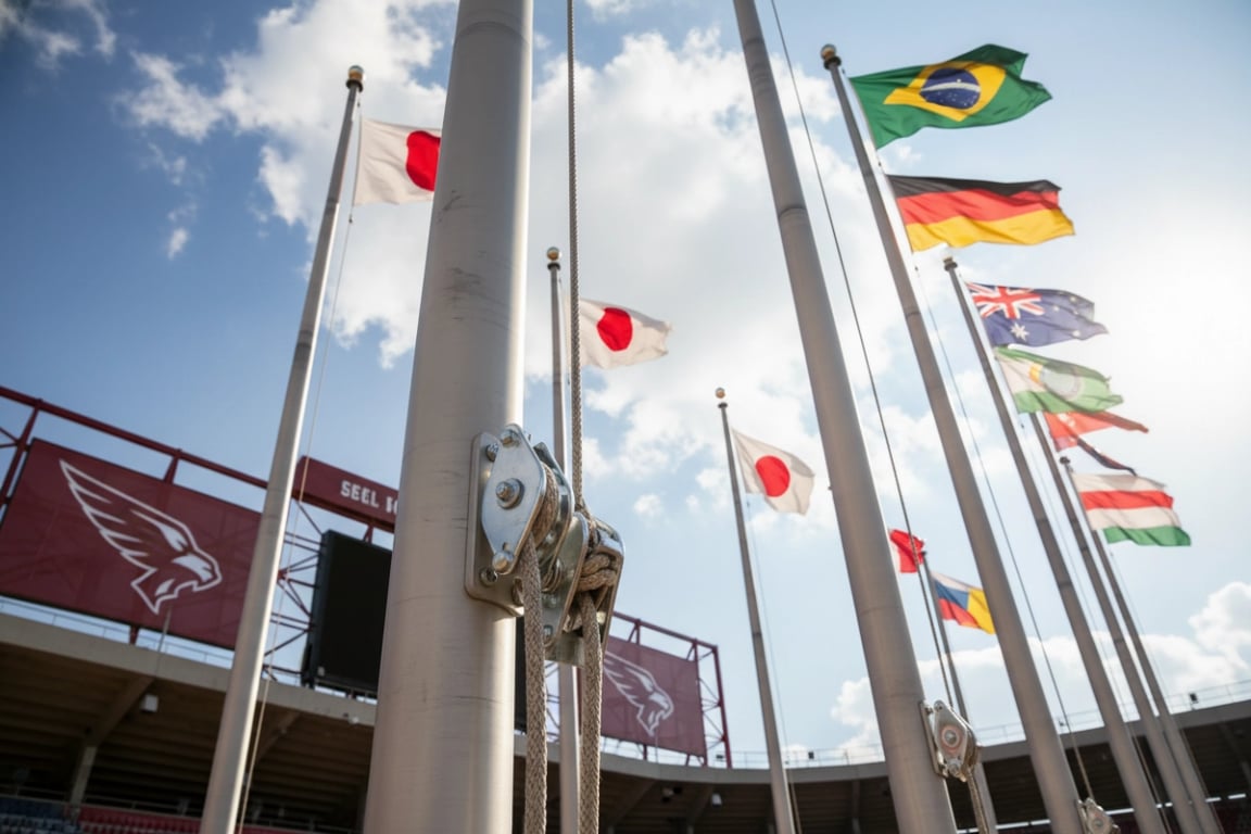 Sports Stadium Flag Display with Heavy-Duty UV-Resistant Halyard Rope System
