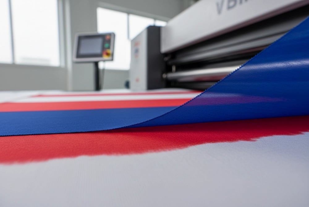 Premium dye sublimation printing technique for vibrant UV-resistant teardrop flags with double-sided color penetration