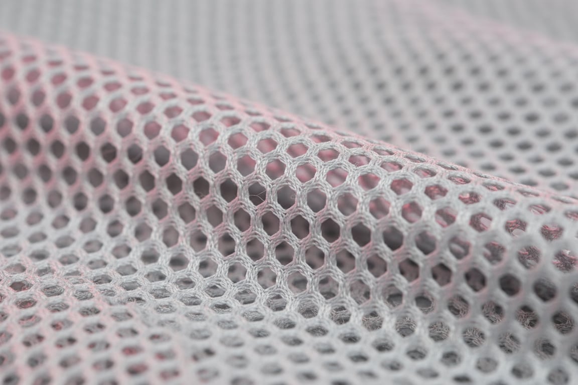 115g perforated polyester mesh flag fabric with 30% open weave construction allowing wind to pass through, reducing 50% wind load on poles and grommets in coastal areas