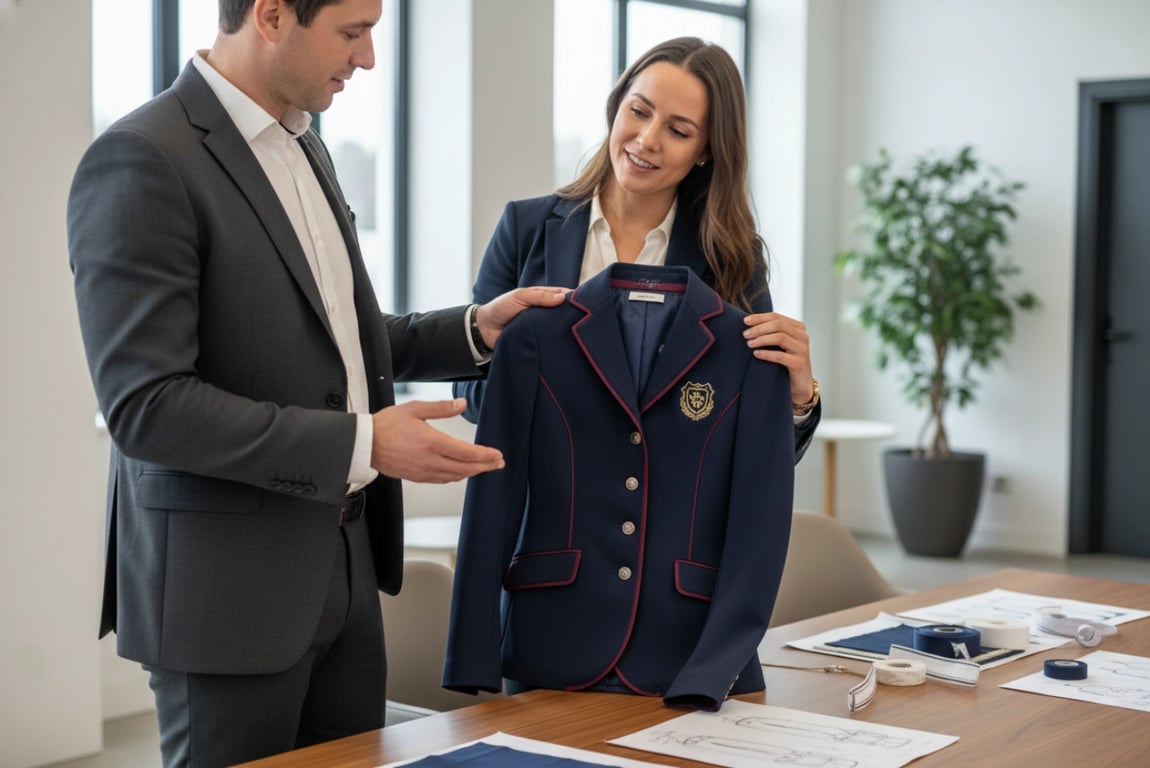 Client evaluating and approving sample garment