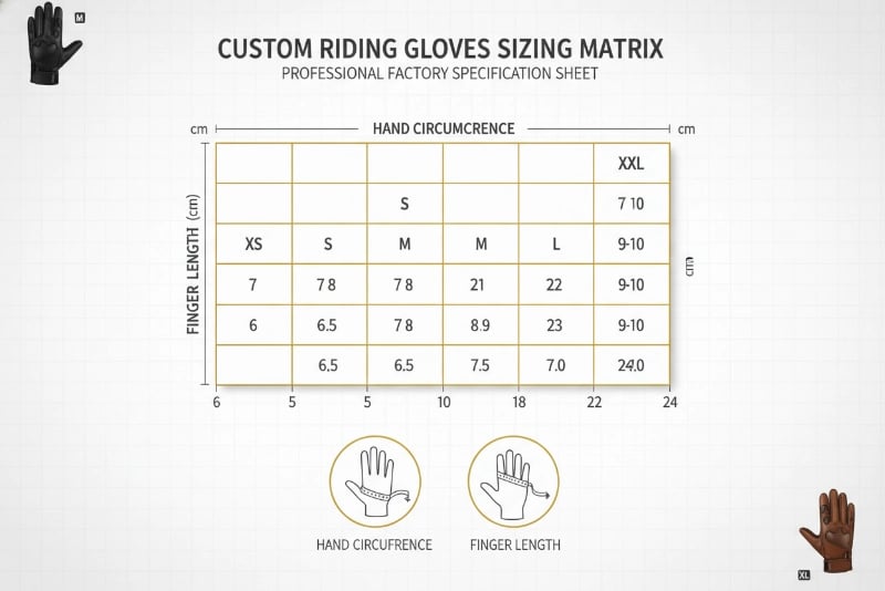 Dual-dimension sizing matrix for custom riding gloves - horse riding gloves factory precision