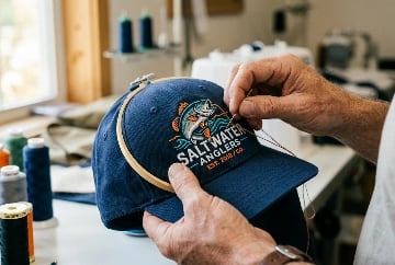 Custom logo embroidery on fishing cap