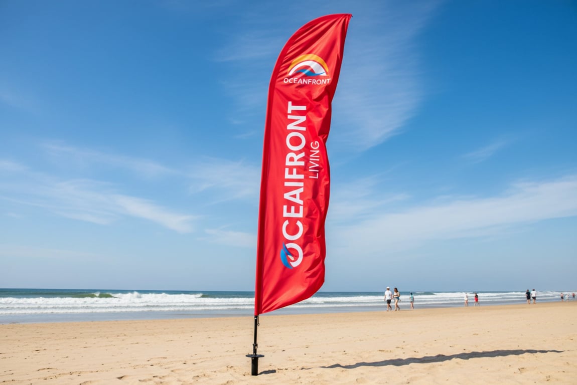 4 meter outdoor advertising flag at beach promotion event with wind resistant weatherproof design