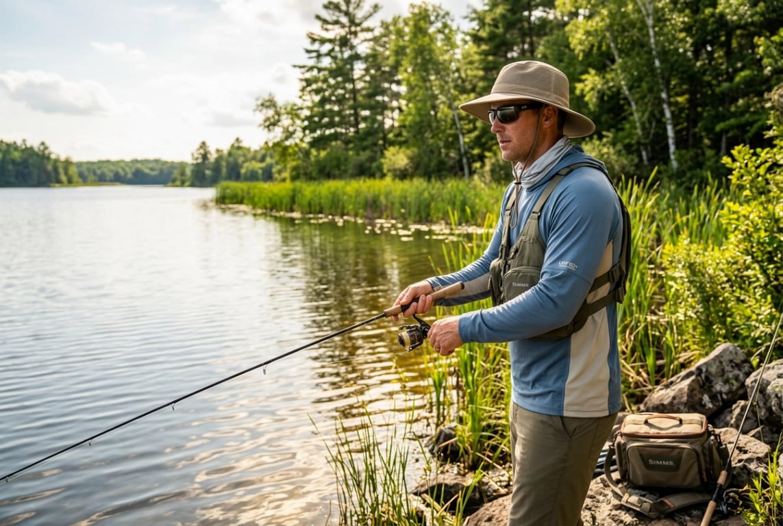 Freshwater lake fishing in summer heat with breathable fishing clothing