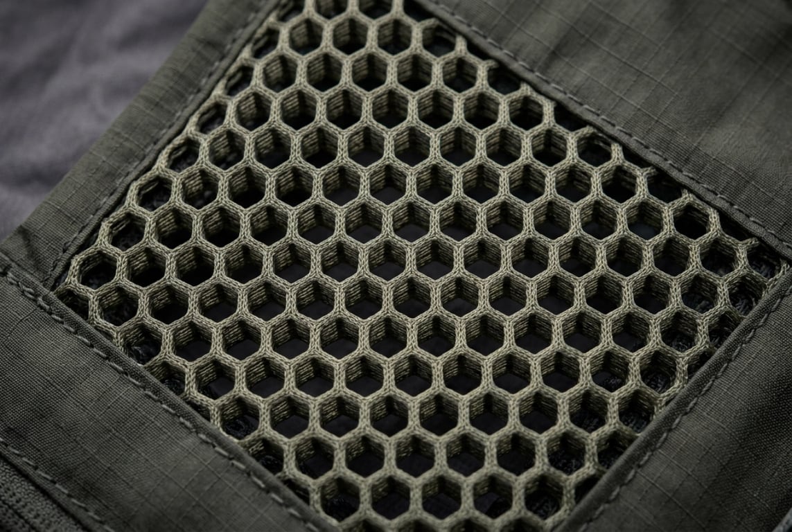 3D honeycomb mesh back ventilation structure for breathable fishing vests