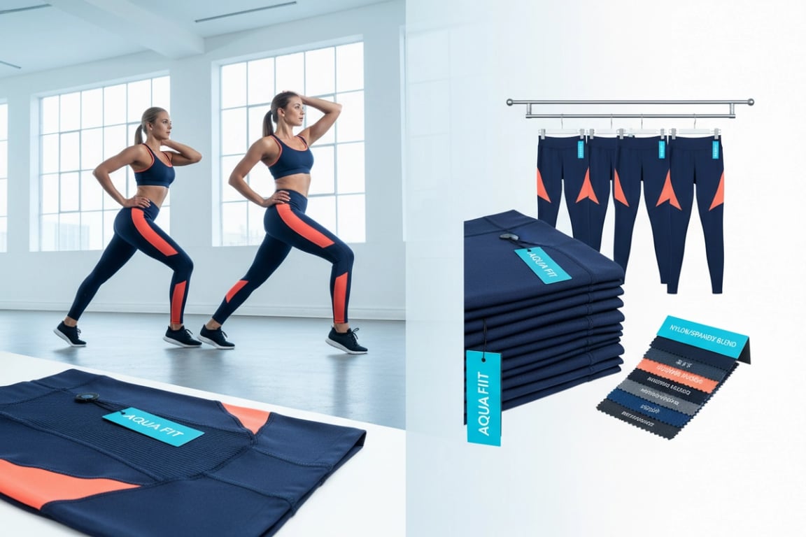 Fitness gym branded leggings navy coral from wholesale manufacturer