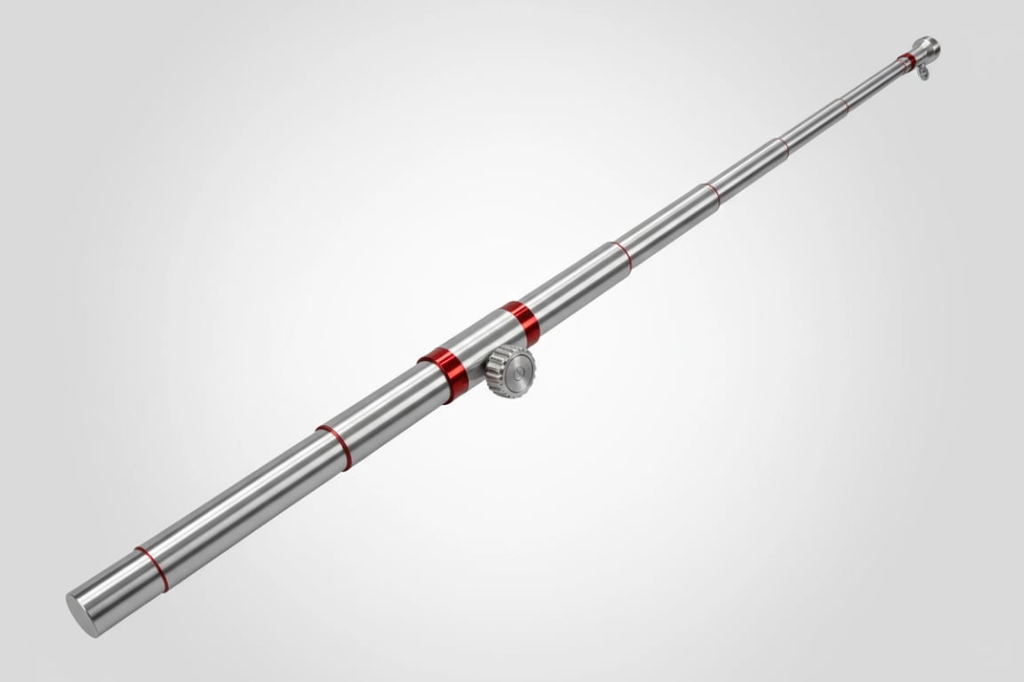 Portable telescopic flag pole with quick-deploy system, extends 2m to 6m in 30 seconds, twist-lock mechanism, lightweight 2.8kg design for events and exhibitions
